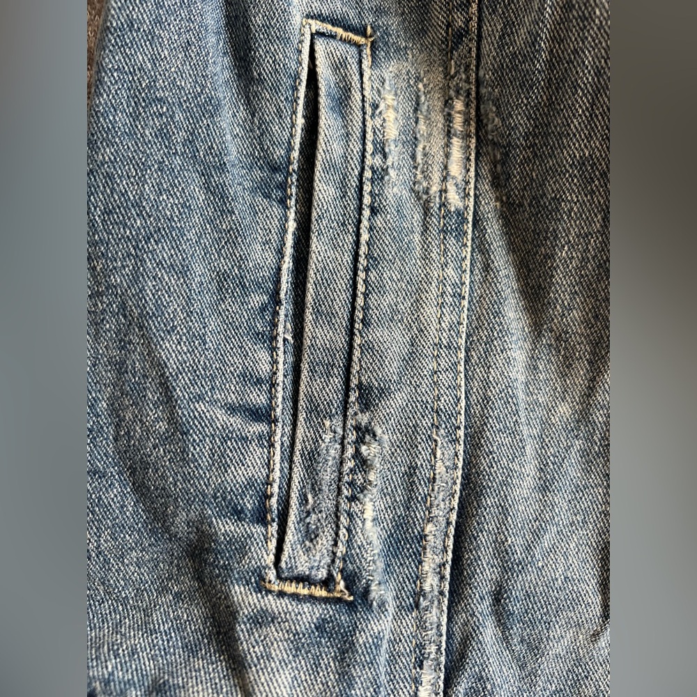 Free People Blue Denim Jacket with Gray Sleeves - Picture 4 of 5
